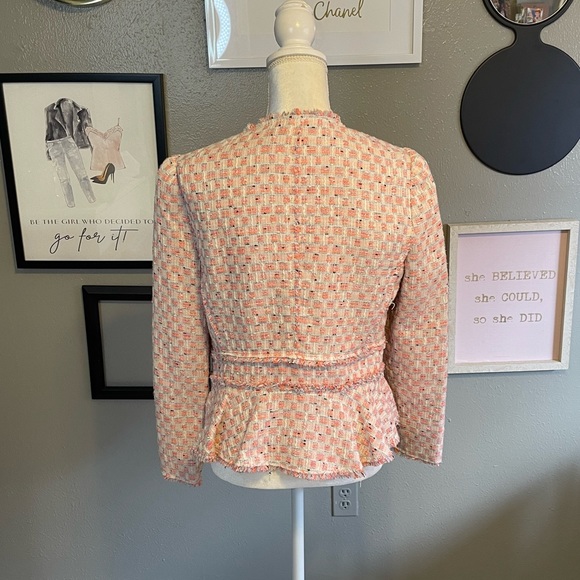 Rebecca Taylor Bright Coral and Cream Tweed Jacket 10 - Picture 3 of 13